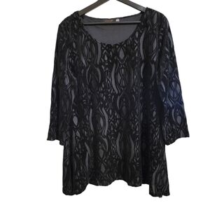 Fylo Black Velvet Burnout Tunic Top
